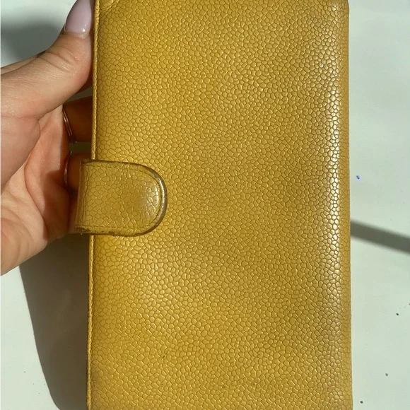 CHANEL Mustard Yellow Leather Clutch Long Wallet Gold Kisslock - Picture 10 of 16